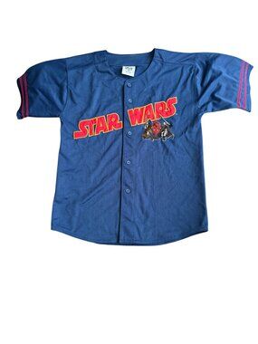 Vintage Star Wars Darth Maul Button-Up Jersey Shirt Navy Size L Lee Sport
